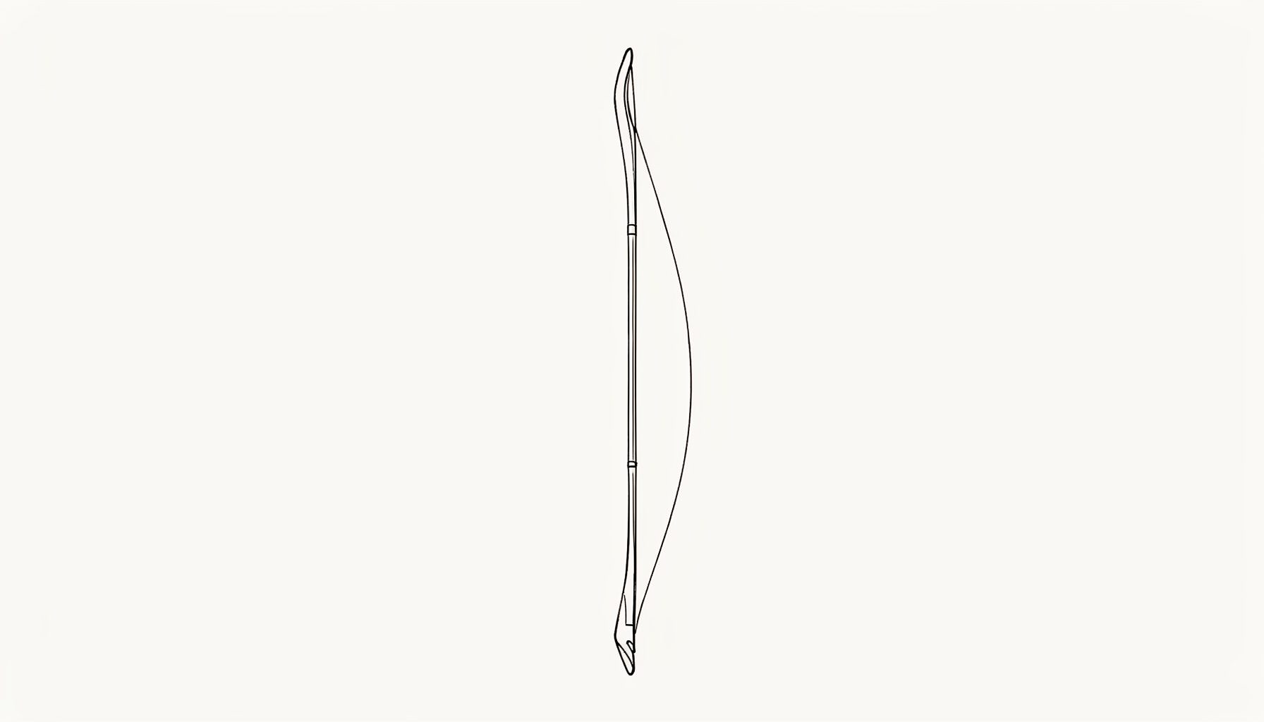 A traditional longbow silhouette, tall and unadorned, sketched against a pale neutral field